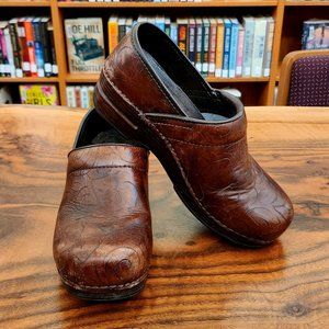 Dansko XP Professional Clog, Floral Tooled Brown Leather, EU 38 / US 7.5-8